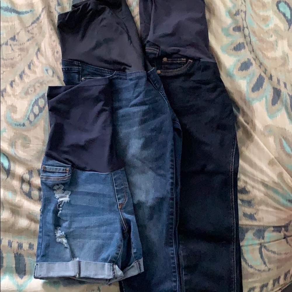 Maternity jean pants and a pair of shorts